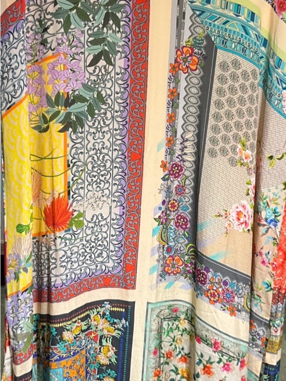 Johnny Was Maxi Kimono Dress with Colorful 100% Silk Scarf-Like Panels